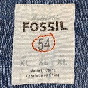 Fossil 54 Western Ranch Denim Pearl Snaps Vintage Fit Long Sleeve Flap Pockets
